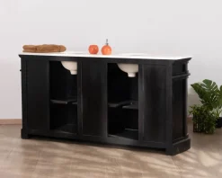 Meuble House Meuble double vasque coins arrondis bois noir quartz blanc