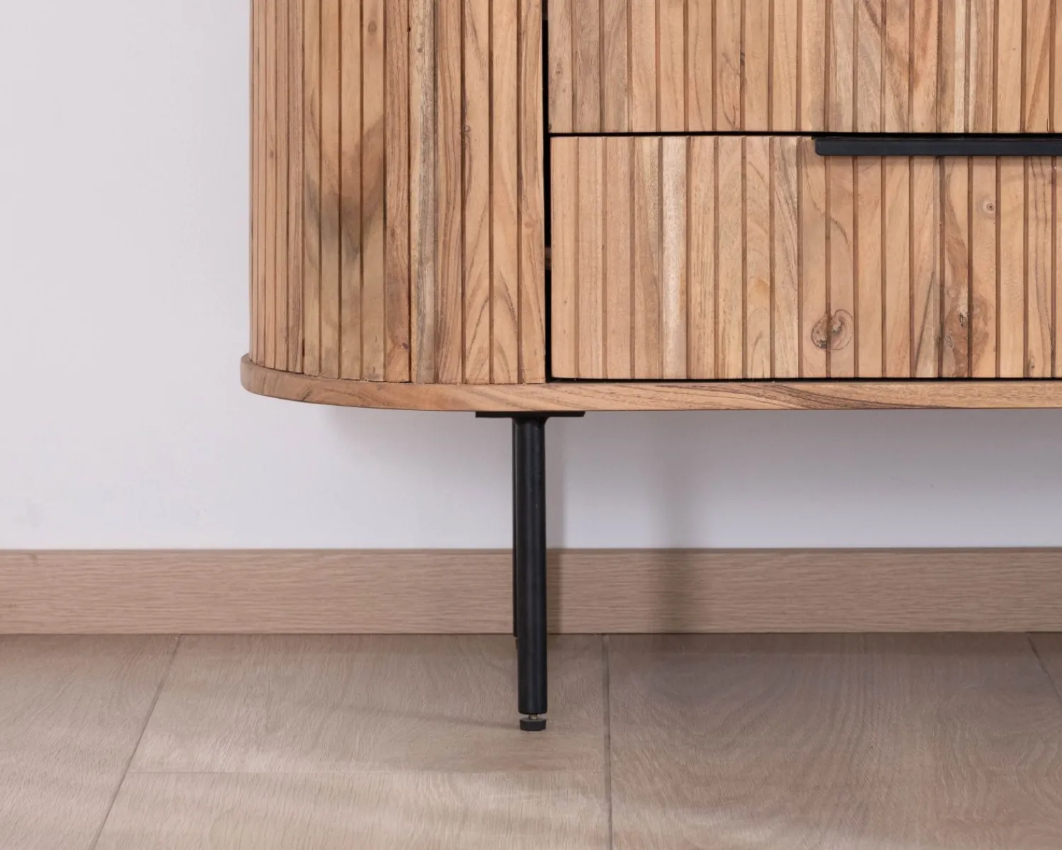 Meuble House Meuble haut multi-rangement design rétro "Bopee" acacia avec éclairage LED