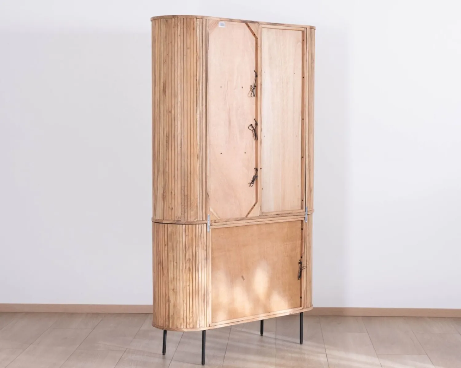 Meuble House Meuble haut multi-rangement design rétro "Bopee" acacia avec éclairage LED