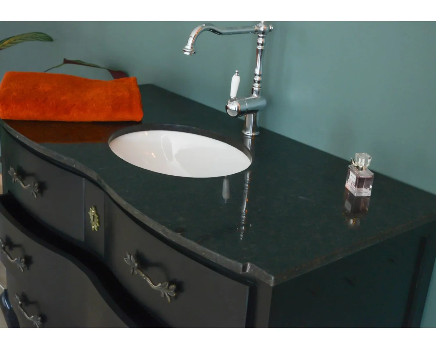 Meuble House Meuble salle de bain en manguier noir et pierre tiroirs rétro style commode Clearance