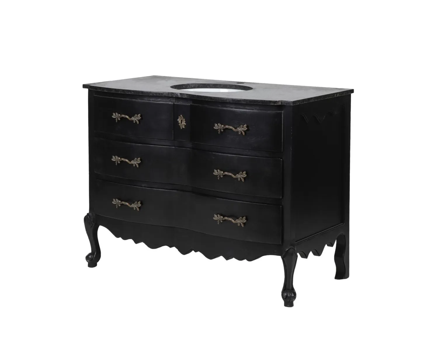 Meuble House Meuble salle de bain en manguier noir et pierre tiroirs rétro style commode Clearance