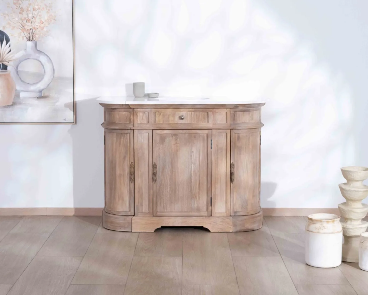 Meuble House Meuble salle de bain 1 vasque manguier massif quartz blanc "Églantine" Discount