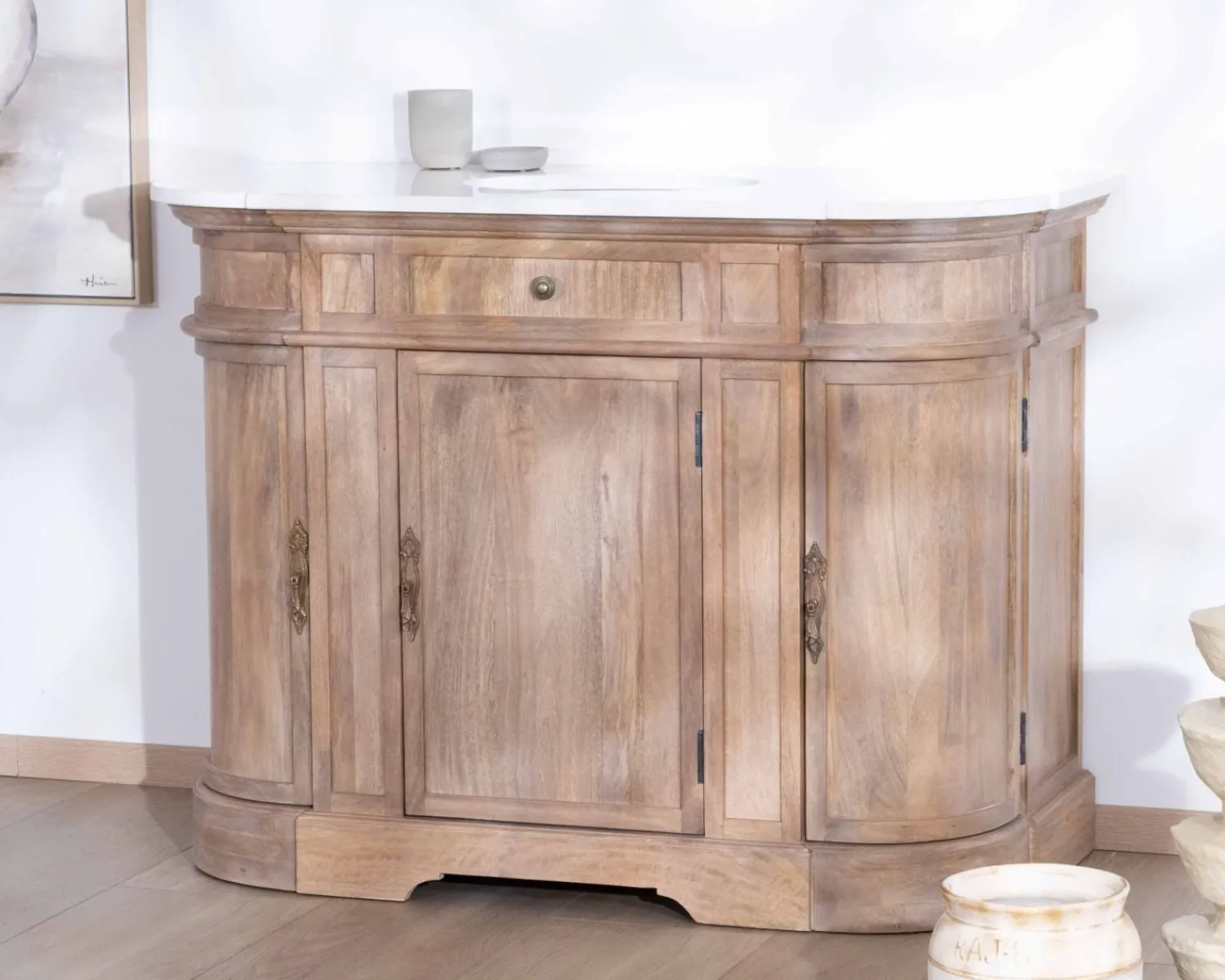 Meuble House Meuble salle de bain 1 vasque manguier massif quartz blanc "Églantine" Discount