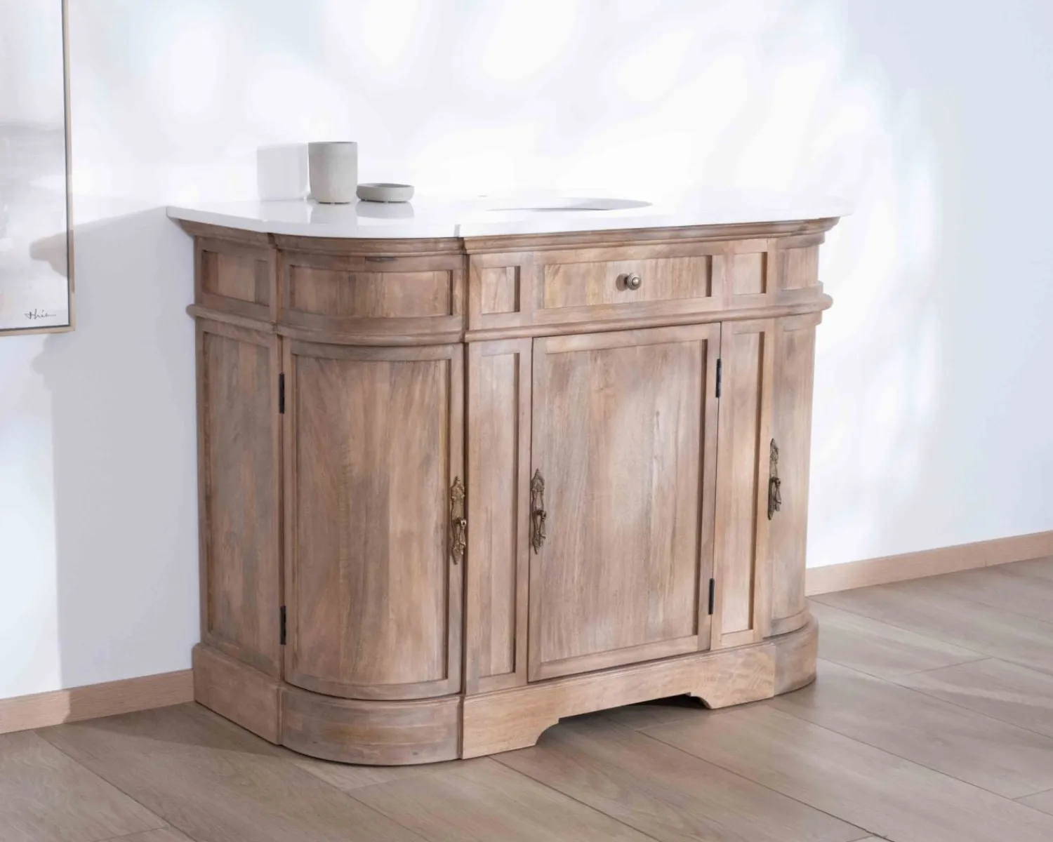 Meuble House Meuble salle de bain 1 vasque manguier massif quartz blanc "Églantine" Discount