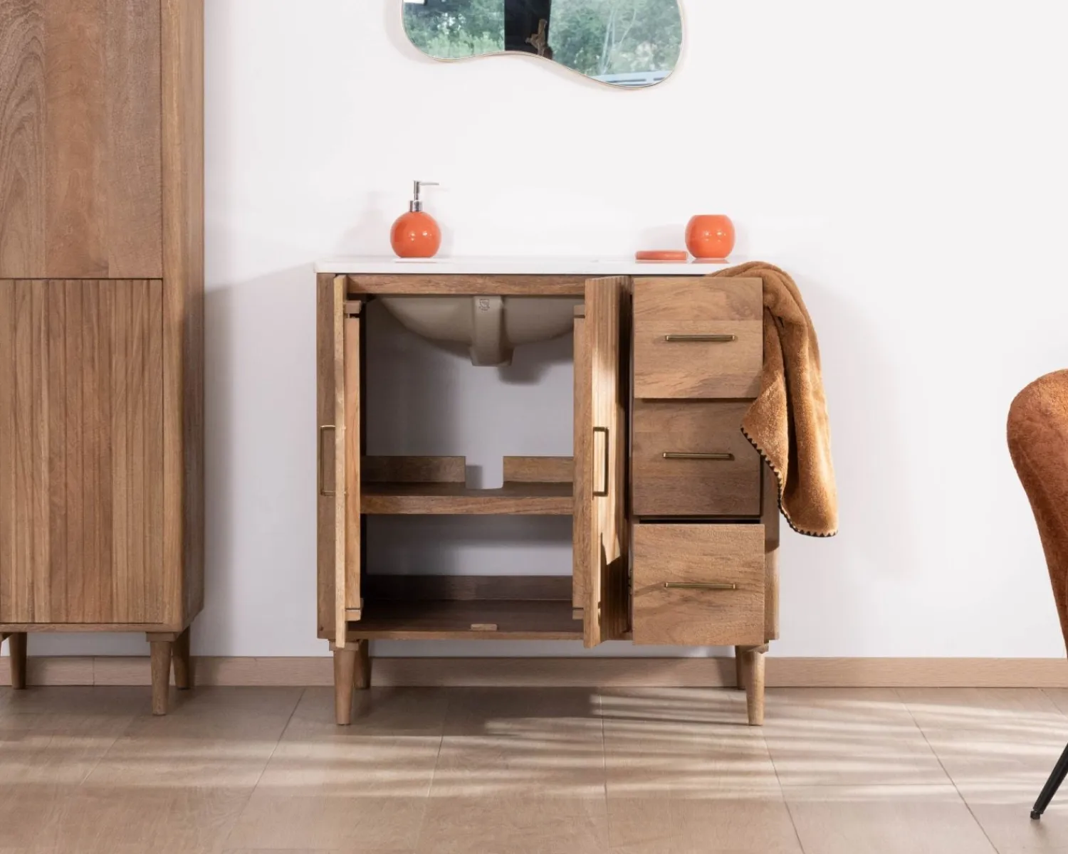 Meuble House Meuble simple vasque 90 cm "Malova" en manguier massif style vintage chic Discount