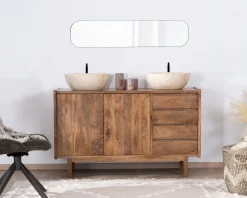 Meuble House Meuble sous vasque 140 cm en manguier foncé avec portes et tiroirs "Kahiko" New