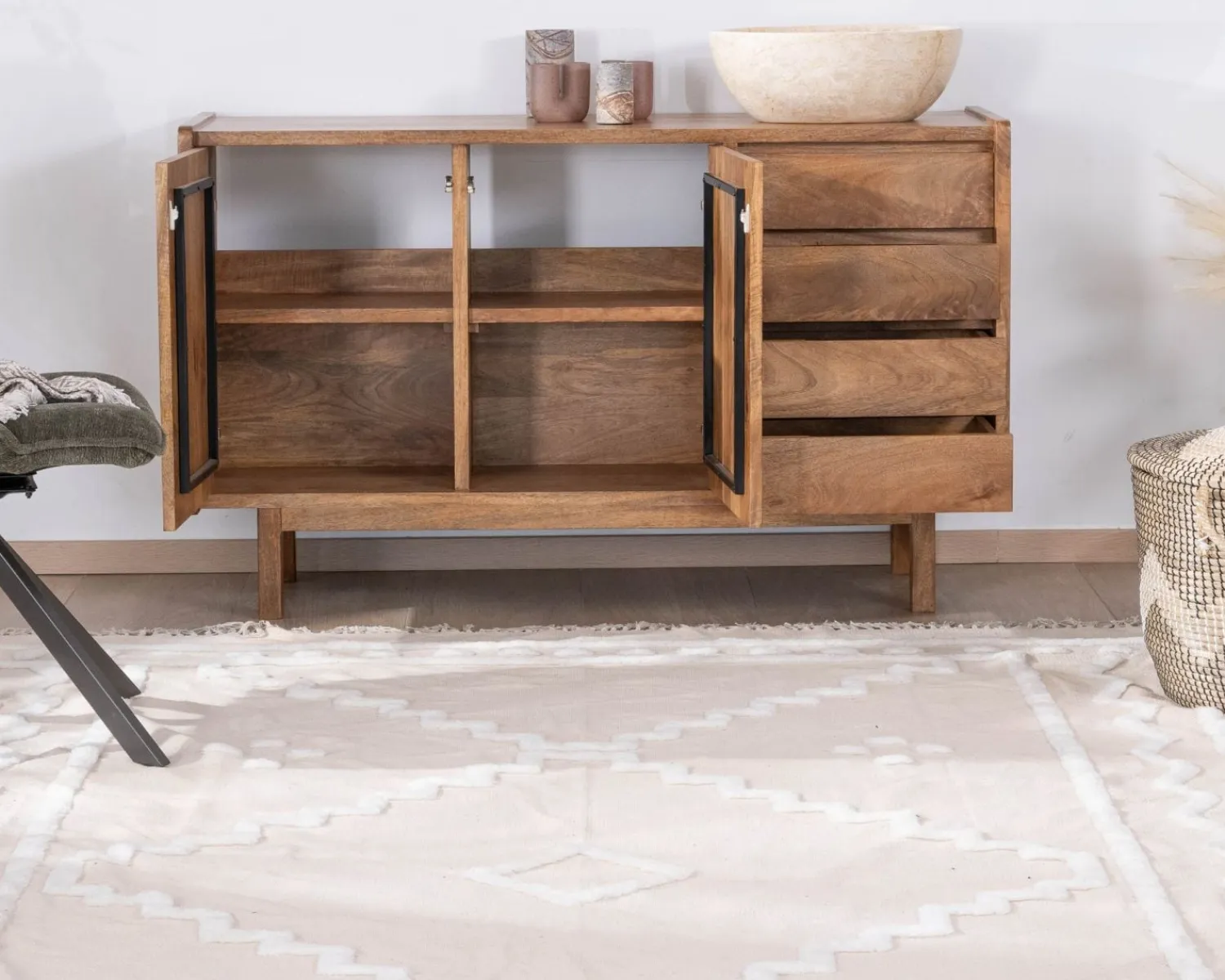 Meuble House Meuble sous vasque 140 cm en manguier foncé avec portes et tiroirs "Kahiko" New