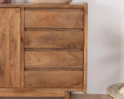 Meuble House Meuble sous vasque 140 cm en manguier foncé avec portes et tiroirs