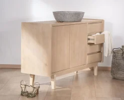 Meuble House Meuble sous vasque 140 cm en manguier blanchi avec portes et tiroirs