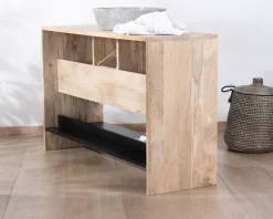 Meuble House Meuble sous vasque double en bois graphique naturel et noir 