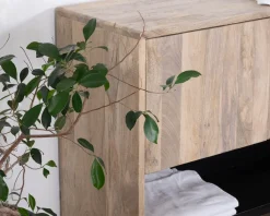 Meuble House Meuble sous vasque double en bois graphique naturel et noir 