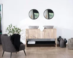 Meuble House Meuble sous vasque double en bois graphique naturel et noir 