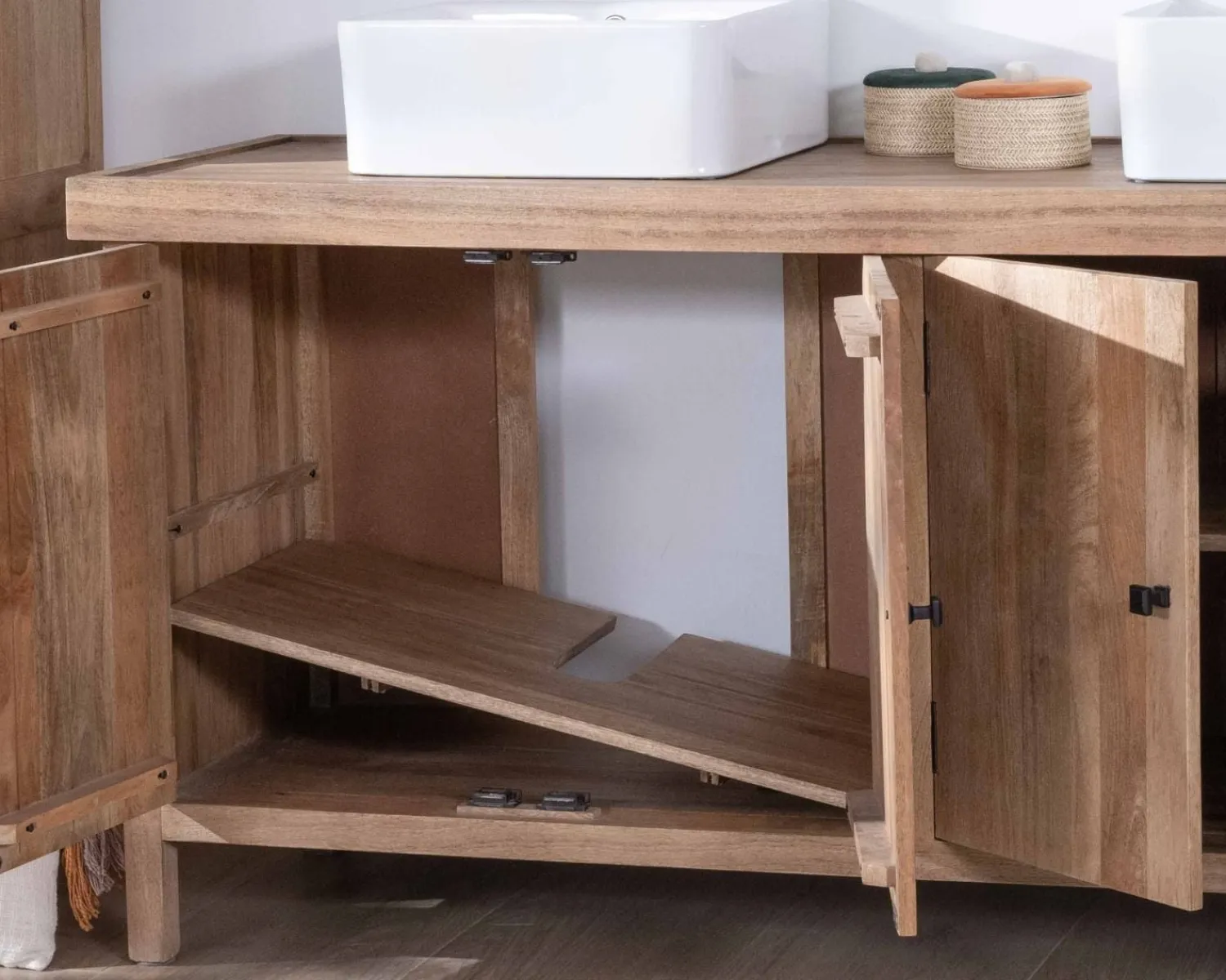 Meuble House Meuble sous vasque double en manguier massif sablé 165cm "Maestro" Outlet