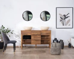 Meuble House Meuble sous vasque en manguier foncé 120 cm avec niches et tiroirs
