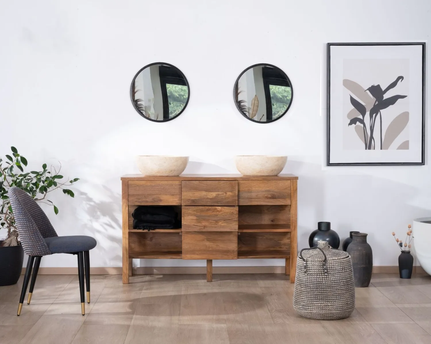 Meuble House Meuble sous vasque en manguier foncé 120 cm avec niches et tiroirs "Kahiko" Hot