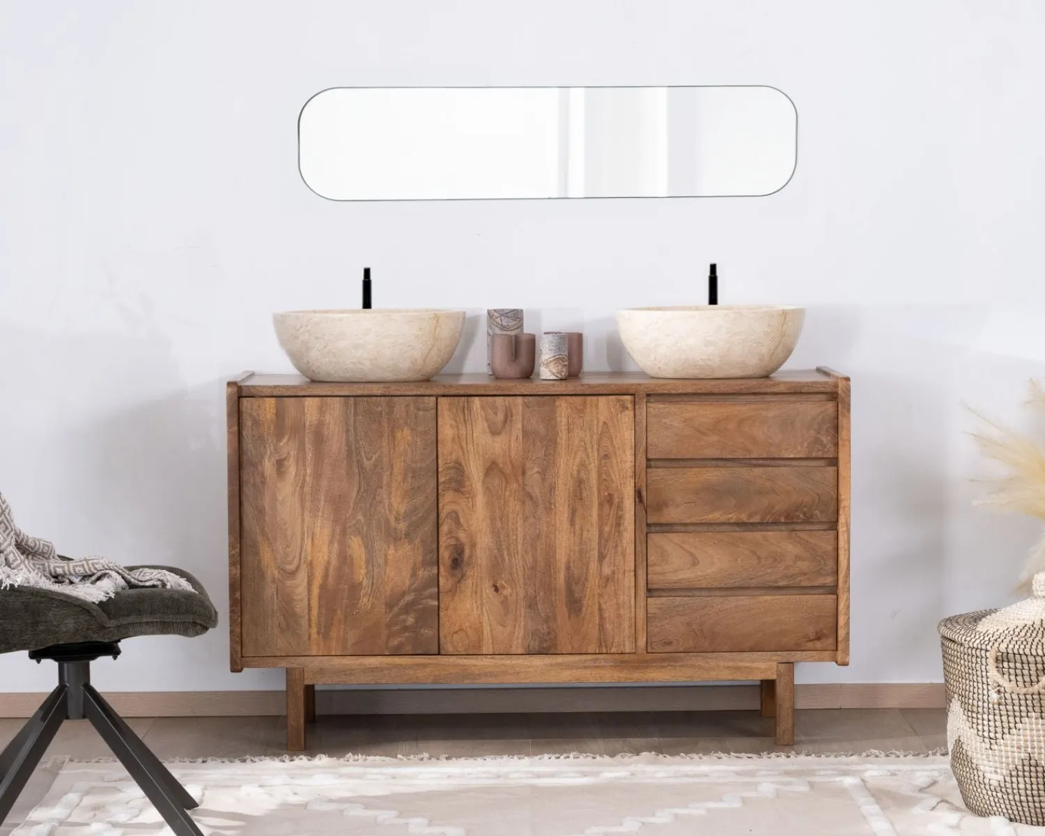 Meuble House Meuble sous vasque en manguier foncé avec portes et tiroirs "Kahiko" 120 cm New