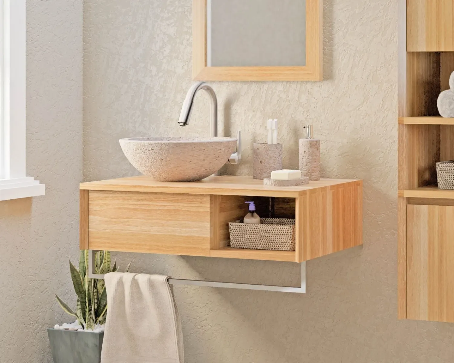 Meuble House Meuble sous vasque suspendu en teck avec porte serviette 80 cm "Tika" Discount