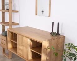 Meuble House Meuble sous vasque suspendu en teck avec portes coulissantes