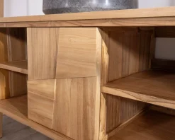 Meuble House Meuble sous vasque suspendu en teck avec portes coulissantes