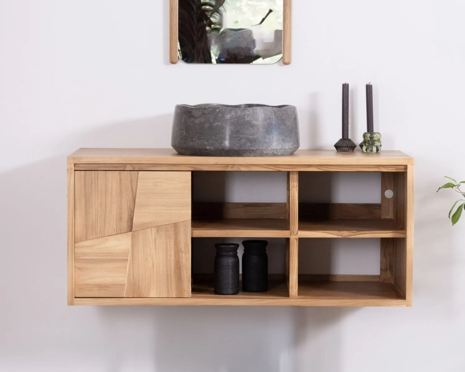 Meuble House Meuble sous vasque suspendu en teck avec portes coulissantes "Tao" 105 cm Clearance