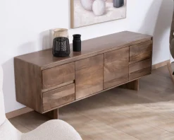 Meuble House Meuble télé 160 cm design épuré Japandi "Geta" en manguier massif Online