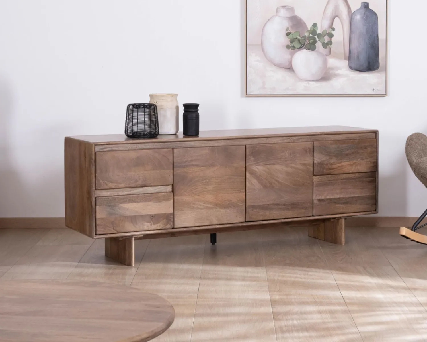 Meuble House Meuble télé 160 cm design épuré Japandi "Geta" en manguier massif Online