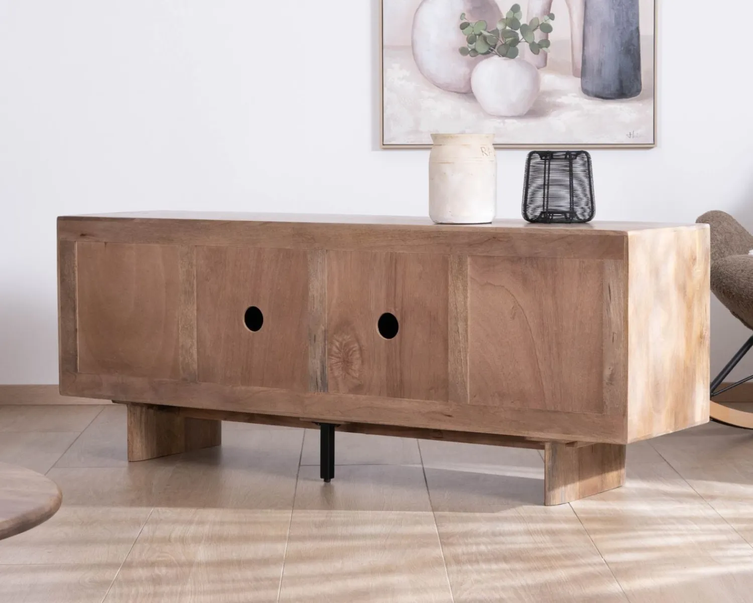 Meuble House Meuble télé 160 cm design épuré Japandi "Geta" en manguier massif Online