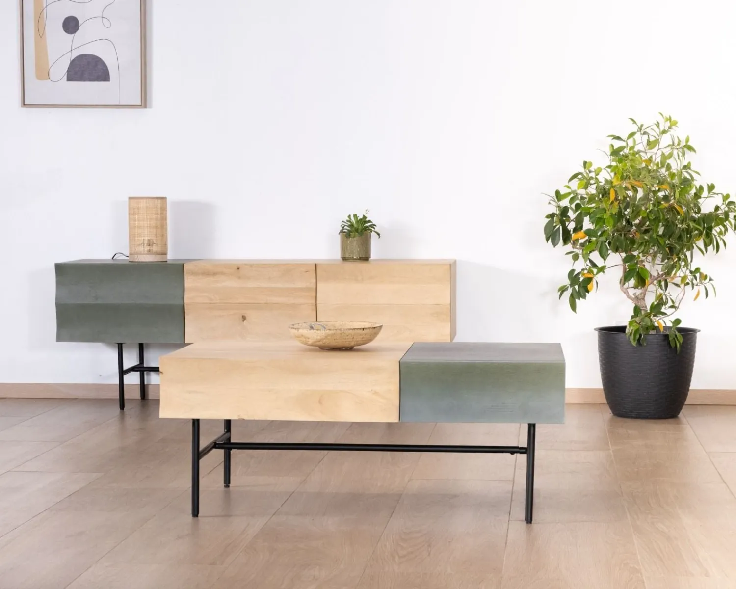 Meuble House Meuble télé design métal noir bois bicolore "Elegancy" 150 cm Discount