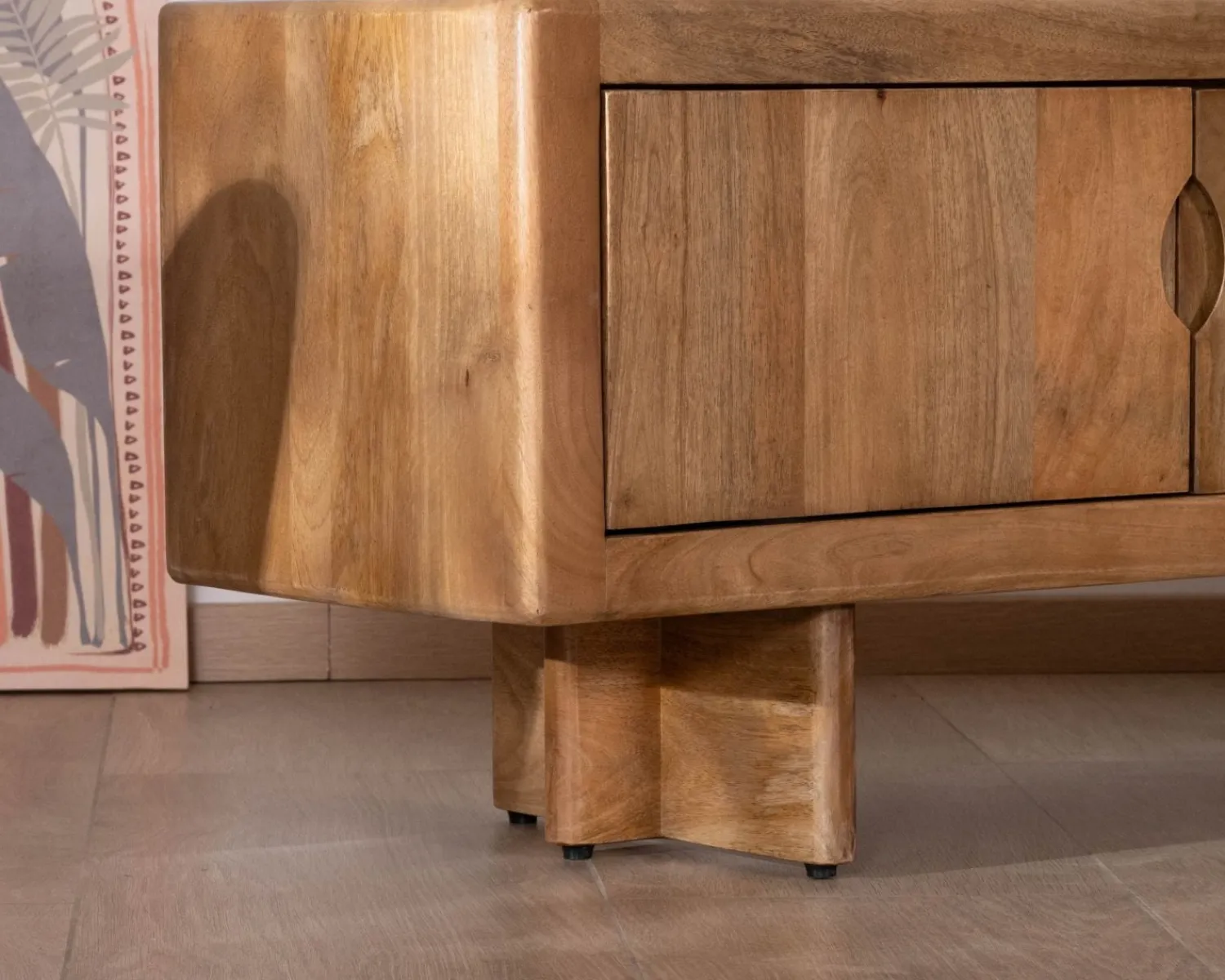 Meuble House Meuble TV bas 180 cm en manguier naturel "Odely" 4 portes Outlet