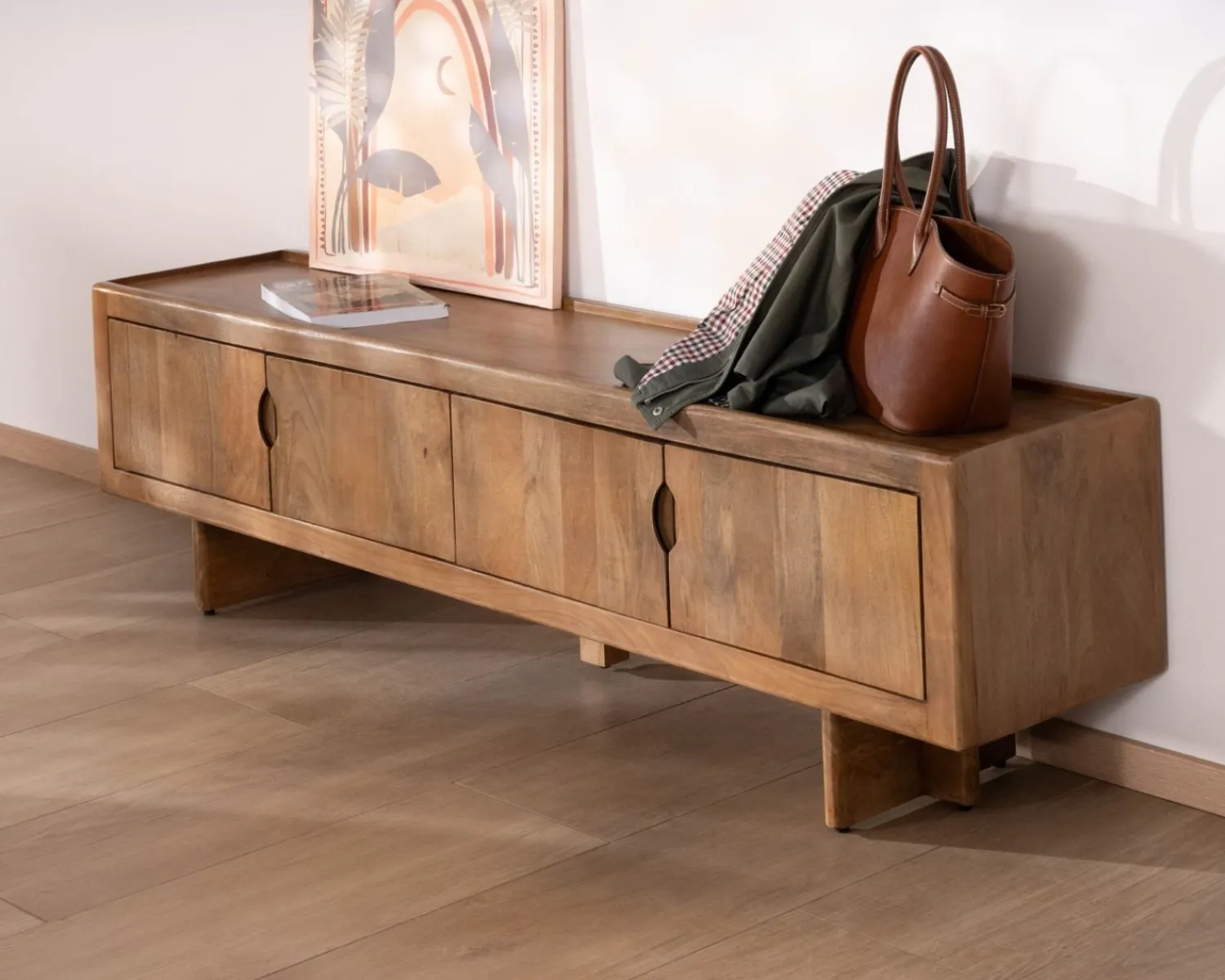 Meuble House Meuble TV bas 180 cm en manguier naturel "Odely" 4 portes Outlet