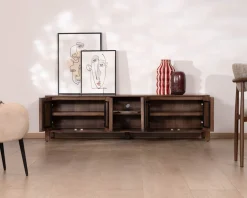 Meuble House Meuble TV bas esprit zen en manguier massif teinte noyer 180 cm « Sicora » Online