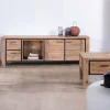 Meuble House Meuble TV 180cm acacia massif avec niche éclairage LED et étagère verre "Fantaisie" Outlet