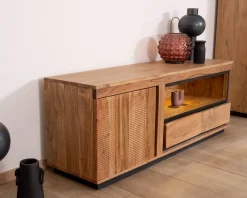 Meuble House Meuble TV 145 cm contemporain en acacia avec liserés noirs
