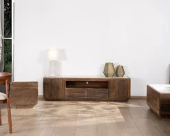 Meuble House Meuble TV 180 cm en bois recyclé et plateau marbre blanc 