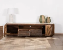 Meuble House Meuble TV 180 cm en bois recyclé et plateau marbre blanc 