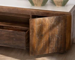 Meuble House Meuble TV 180 cm en bois recyclé et plateau marbre blanc 