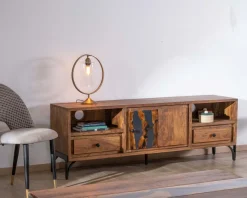 Meuble House Meuble TV 175cm ethnique acacia massif pieds métal noir