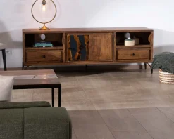 Meuble House Meuble TV 175cm ethnique acacia massif pieds métal noir