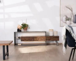 Meuble House Meuble TV 195 cm original en bois et métal "Crescendo" avec éclairage LEDs