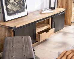 Meuble House Meuble TV 180 cm à portes coulissantes métal et bois "Caractère" Sale