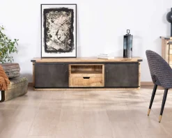 Meuble House Meuble TV 180 cm à portes coulissantes métal et bois