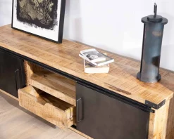 Meuble House Meuble TV 180 cm à portes coulissantes métal et bois