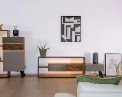 Meuble House Meuble TV contemporain multi matériaux avec éclairage LED "Mezzo" Online