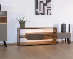 Meuble House Meuble TV contemporain multi matériaux avec éclairage LED 