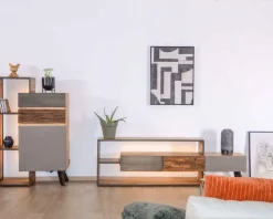 Meuble House Meuble TV contemporain multi matériaux avec éclairage LED 