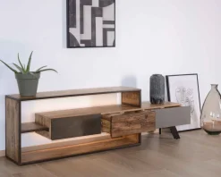Meuble House Meuble TV contemporain multi matériaux avec éclairage LED 