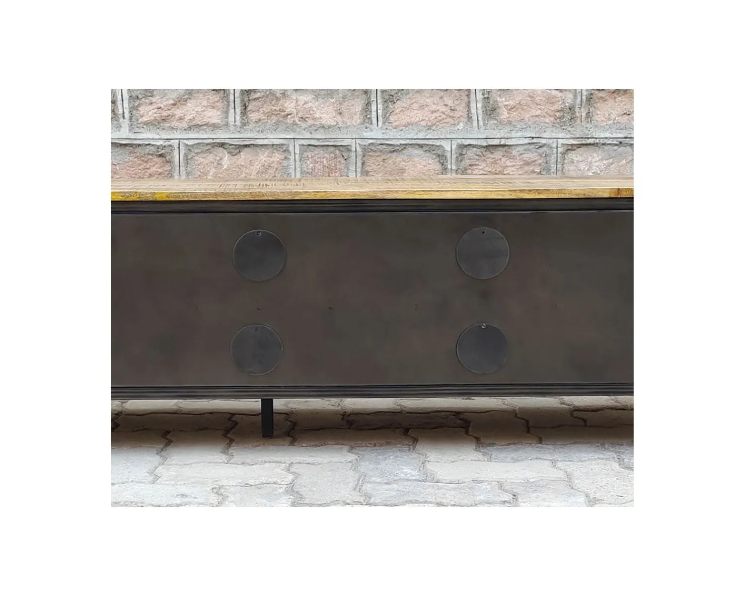 Meuble House Meuble TV noir en métal et bois "Dowtoun" style atelier 220 cm Discount