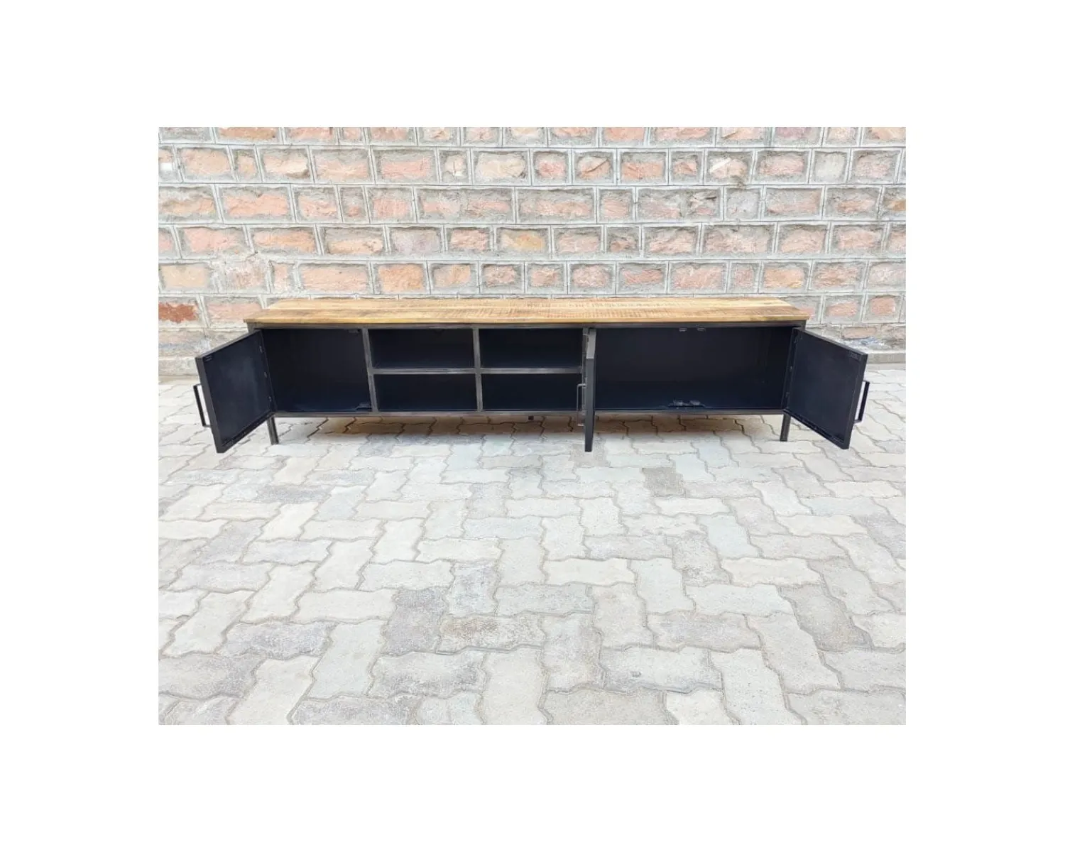 Meuble House Meuble TV noir en métal et bois "Dowtoun" style atelier 220 cm Discount