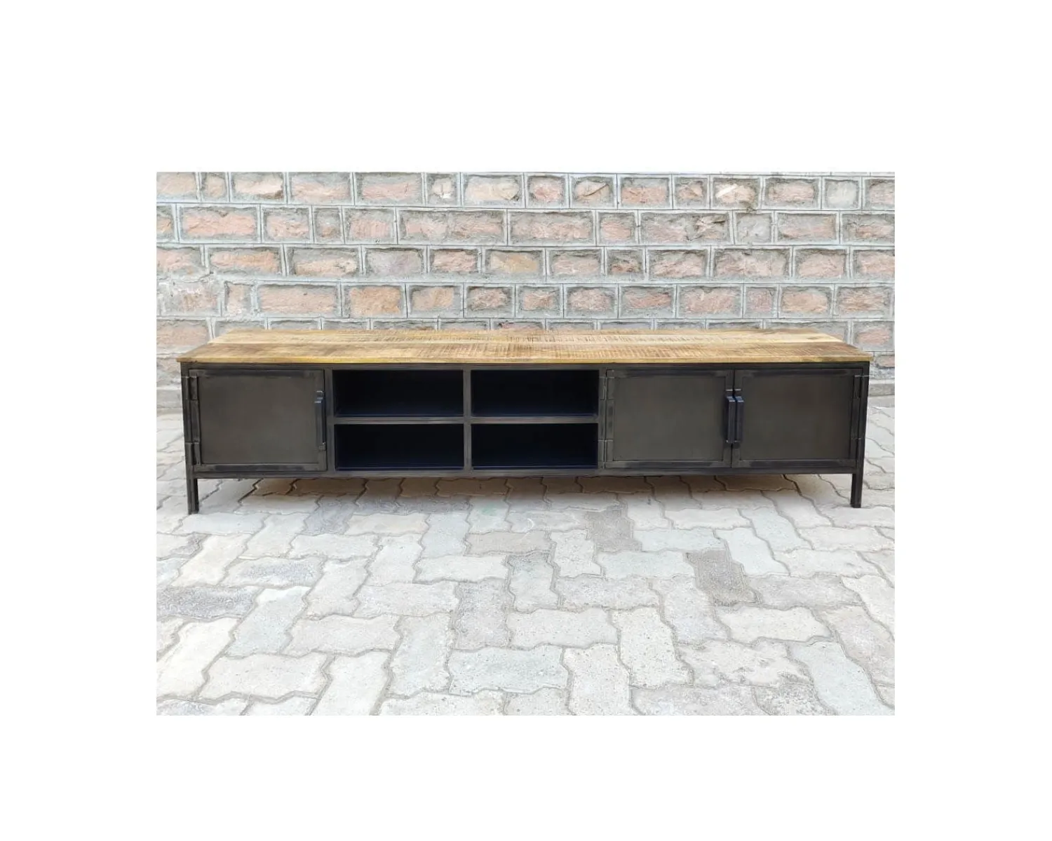 Meuble House Meuble TV noir en métal et bois "Dowtoun" style atelier 220 cm Discount