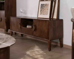 Meuble House Meuble TV néo-rétro en manguier massif foncé 150 cm "Kaldo" New